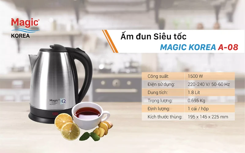 Ấm đun siêu tốc Magic 1,8 lít A-08