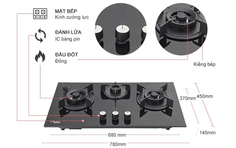 Bếp gas âm Torino Milan-3B