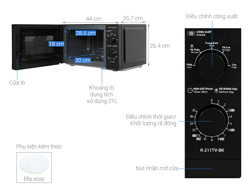 Lò vi sóng Sharp 21 lít R-211TV-BK