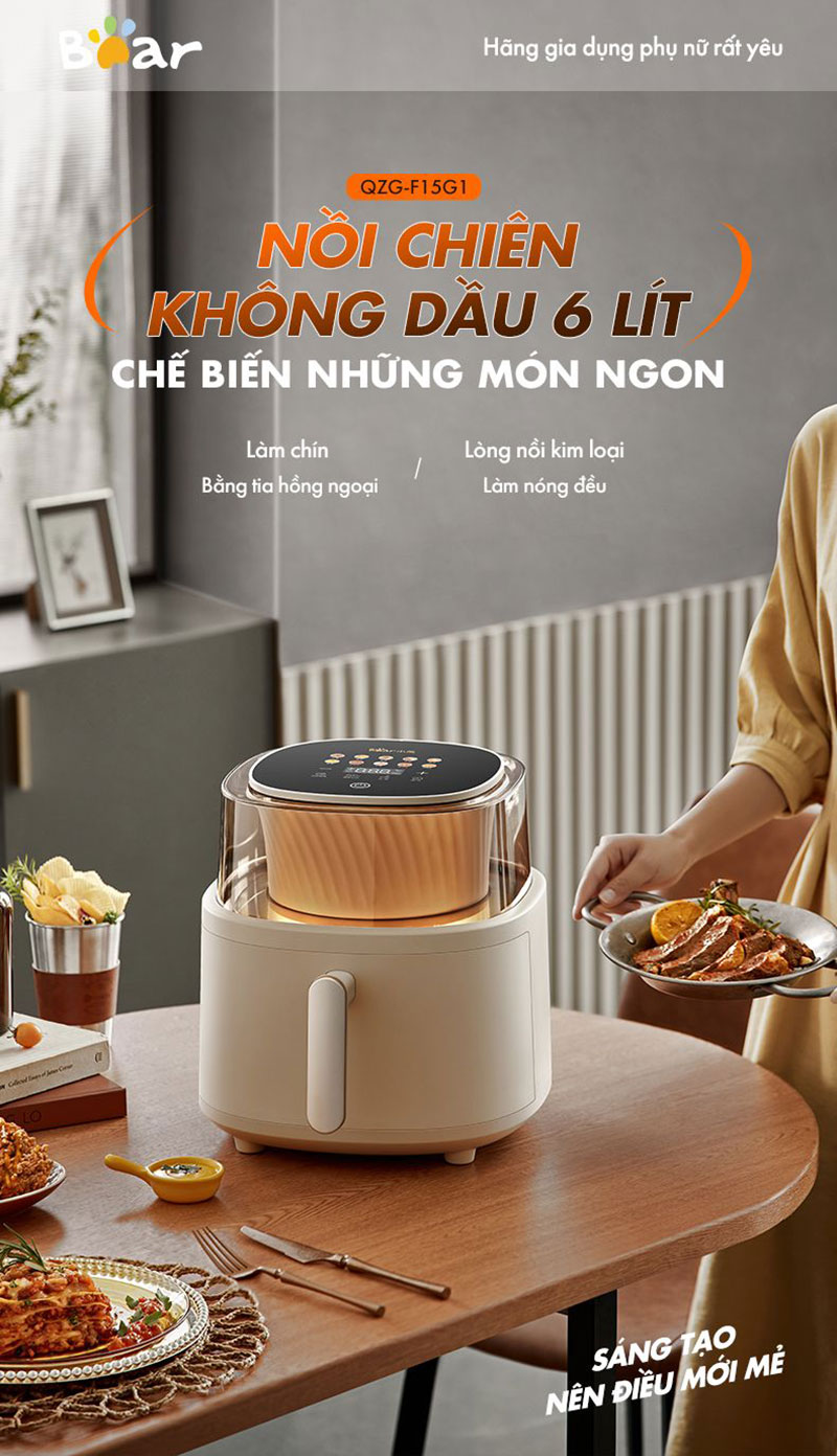 Nồi chiên không dầu Bear 6 lít QZG-F15G1