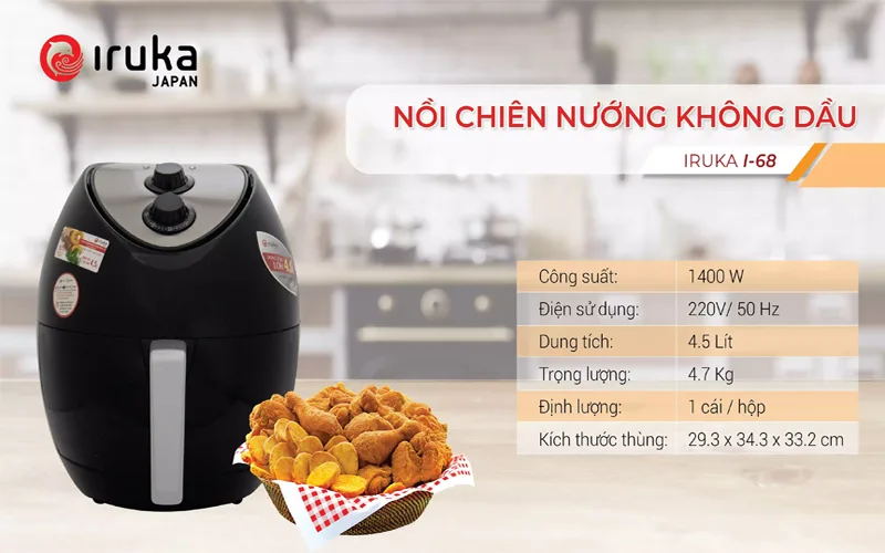 Nồi chiên nướng chân không Iruka 4.5 lít I-68