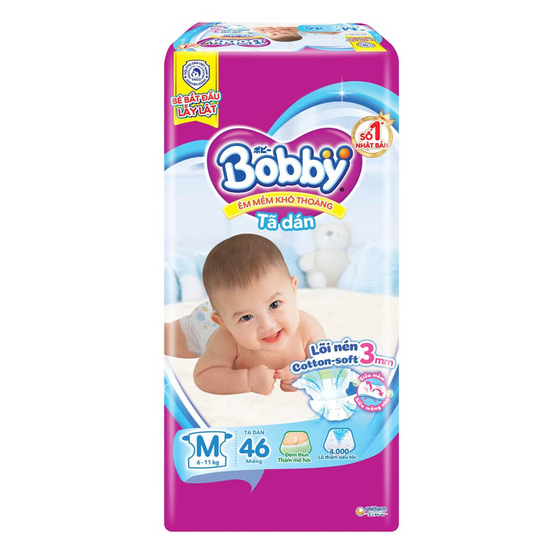 Tã trẻ em BOBBY dán siêu thấm M46