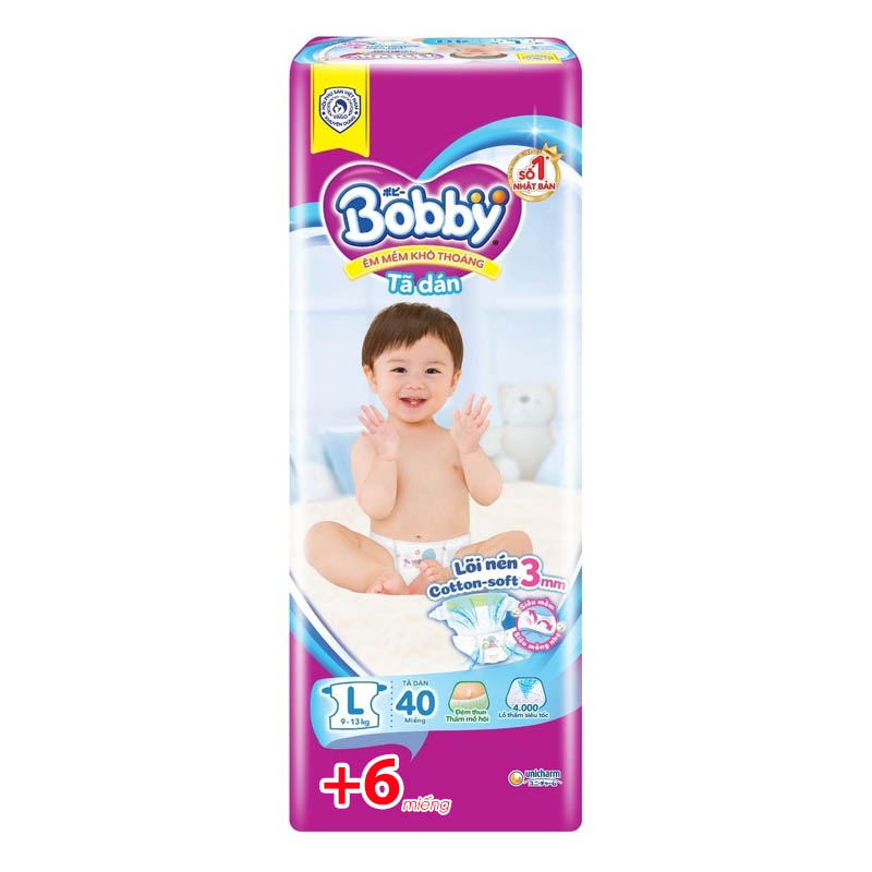 Tã trẻ em BOBBY dán siêu thấm L40