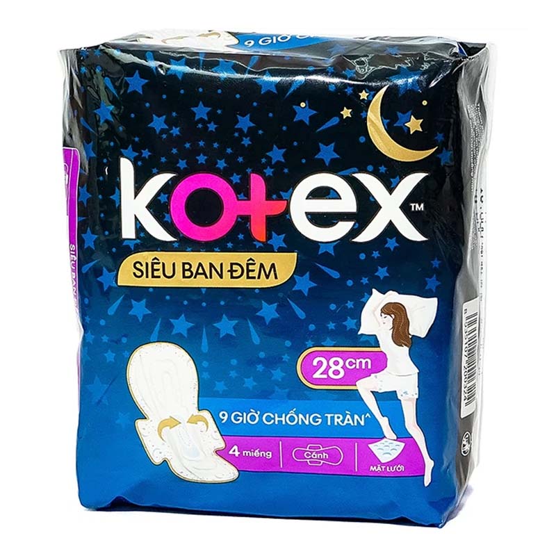 Băng vệ sinh KOTEX siêu ban đêm 28CM, mặt lưới, SMC 4 x48