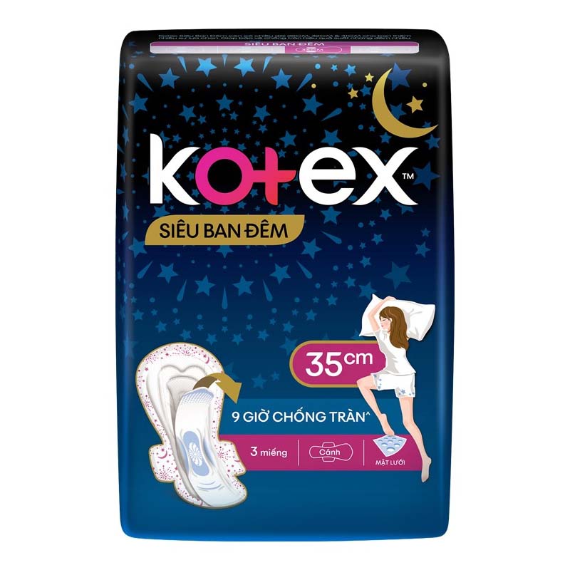 Băng vệ sinh KOTEX siêu ban đêm 35CM, mặt bông, SMC 3 x48