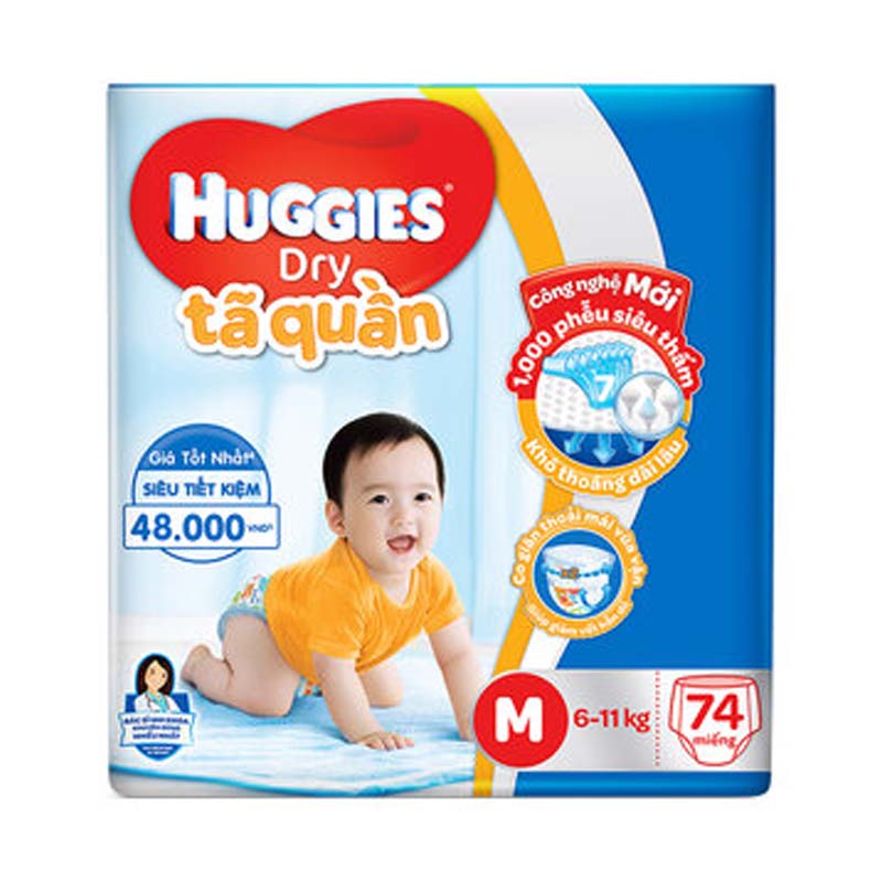 Tã quần HUGGIES DRY PANTS SUPER JUMBO M 74X3