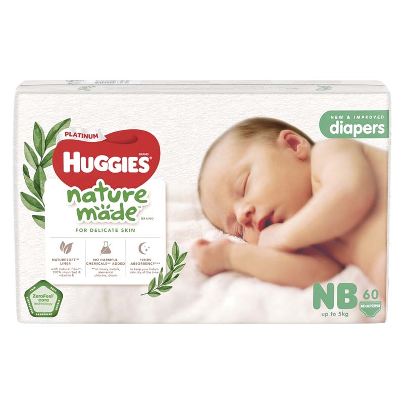 Tã dán siêu cao cấp HUGGIES PLATINUM NATURE MADE NB 60X3