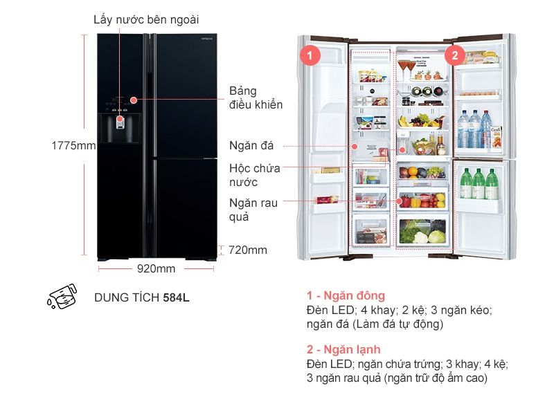 Tủ Lạnh HITACHI 584 Lít R-FM800GPGV2 (GBK)