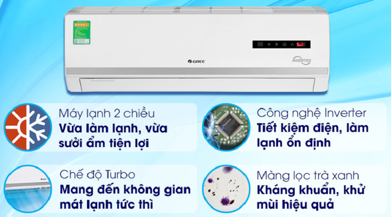 Máy lạnh 2 chiều Gree Inverter 1 HP GWH09WA-K3D9B7L