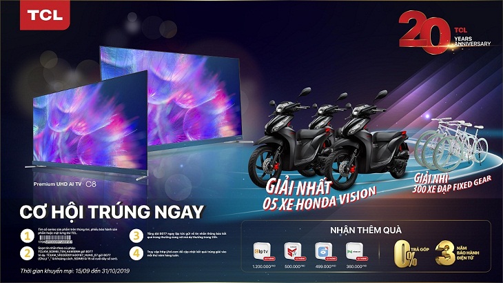 Kỷ niệm 20 năm TCL, mua tivi trúng xe Vision