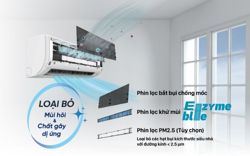 Máy lạnh Daikin có khả năng loại bỏ hơn 90% các mùi hôi trong vòng 1 giờ.