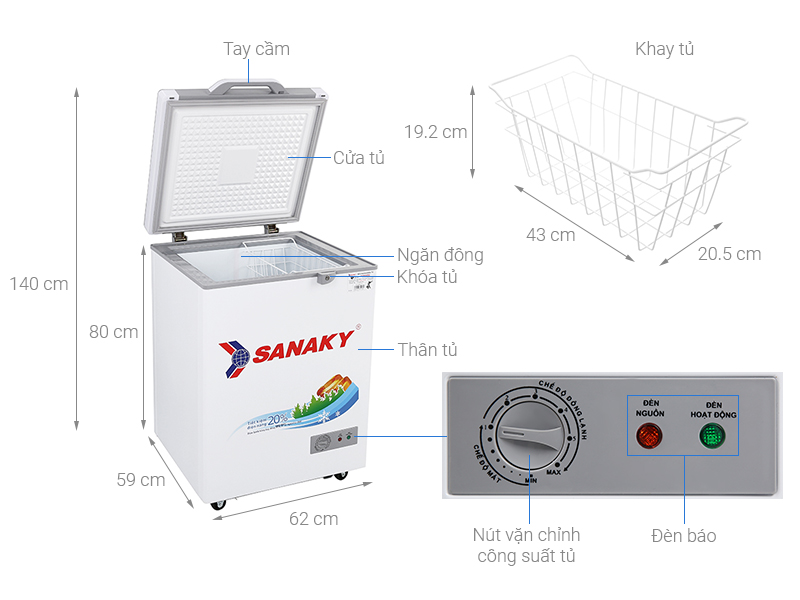 Tủ đông mini Sanaky 100 lít