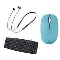 Tai nghe + Bàn phím có dây + Chuột không dây xanh