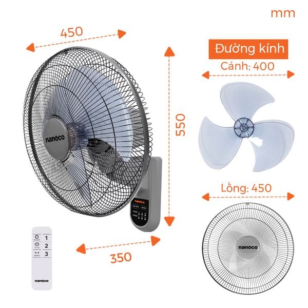 QUẠT ĐIỆN NANOCO NWF1612RC-G