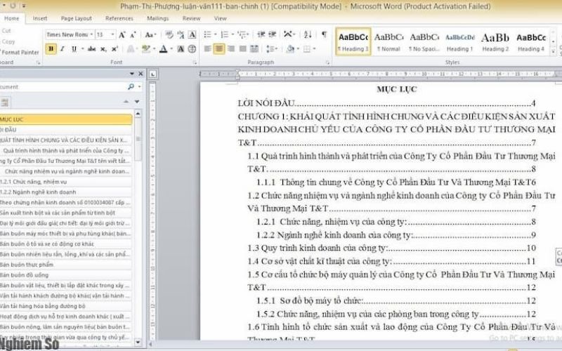 cách làm mục lục trong Word 2016