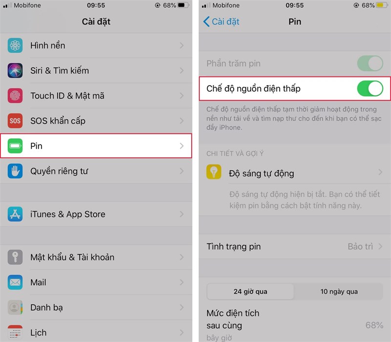 Khởi động chế độ tiết kiệm pin